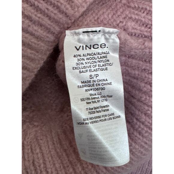 Vince Lilac Alpaca Wool Cable Knit Sweater S/P – Soft Cozy V-Neck Pullover - Picture 5 of 8